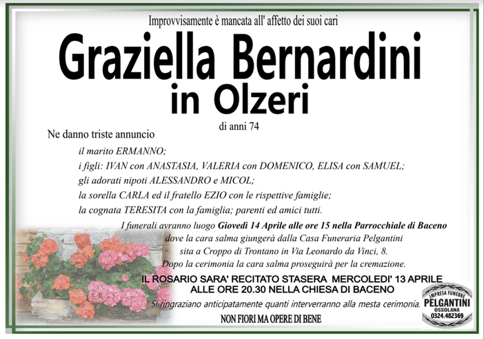 Graziella Bernardini in Olzeri di anni 74