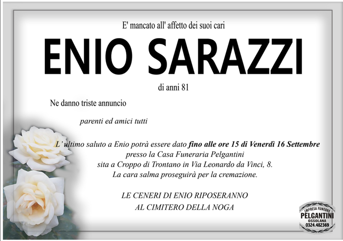 Enio Sarazzi di anni 81