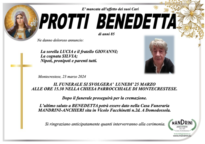 Protti Benedetta di anni 85