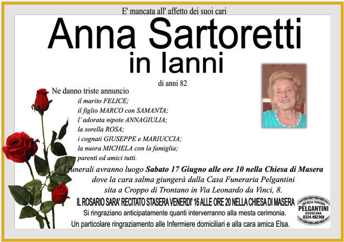 Anna Sartoretti in Ianni di anni 82