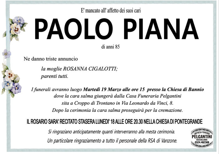 Paolo Piana di anni 85