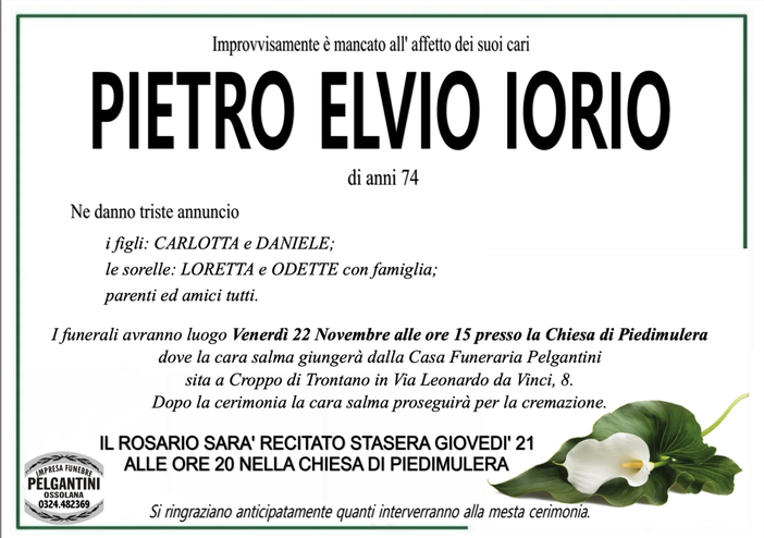 Pietro Elvio Iorio di anni 74