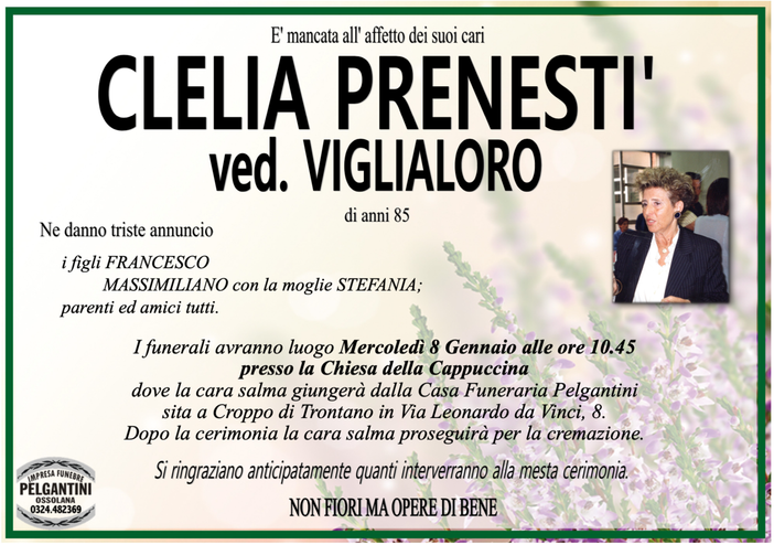 Clelia Prenesti' ved. Vigliarolo di anni 85