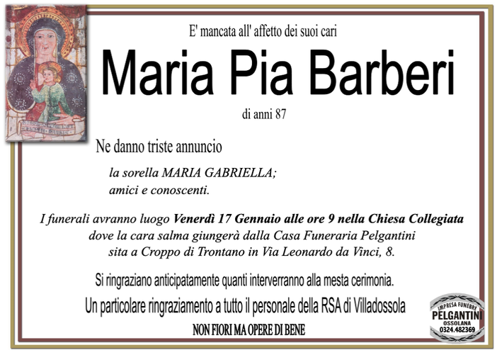 Maria Pia Barbieri 87 anni