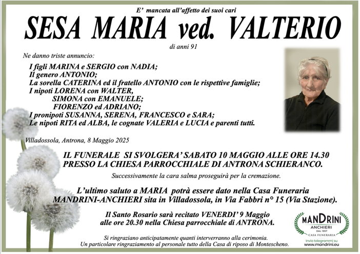 Sesa Maria ved. Valterio di anni 91