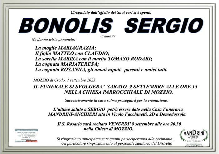 Bonolis Sergio di anni 77