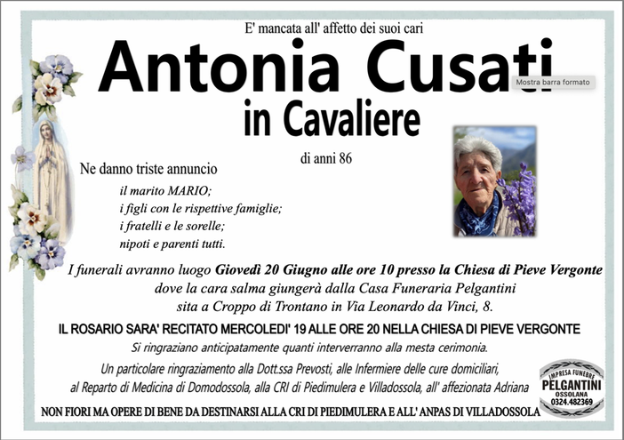 Antonia Cusati in Cavaliere di anni 86