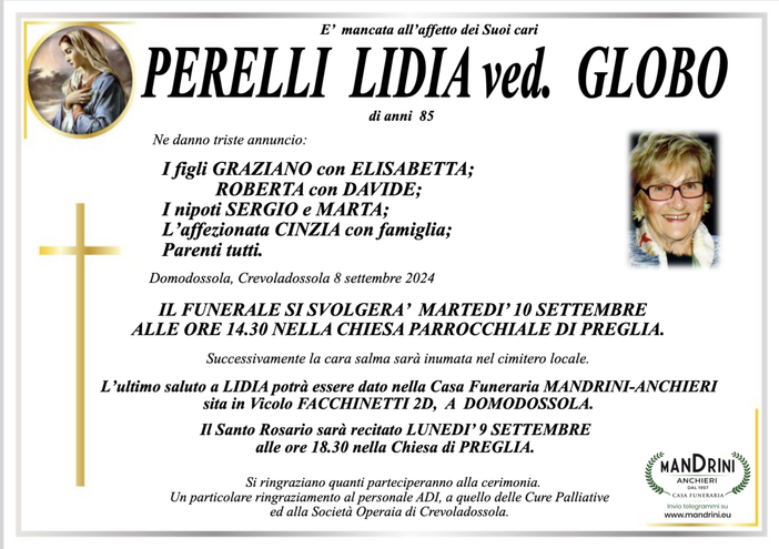 Perelli Lidia ved. Globo di anni 85