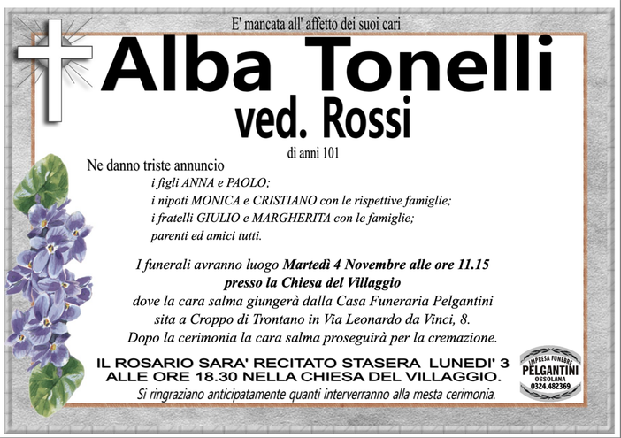 Alba Tonelli ved. Rossi di anni 101