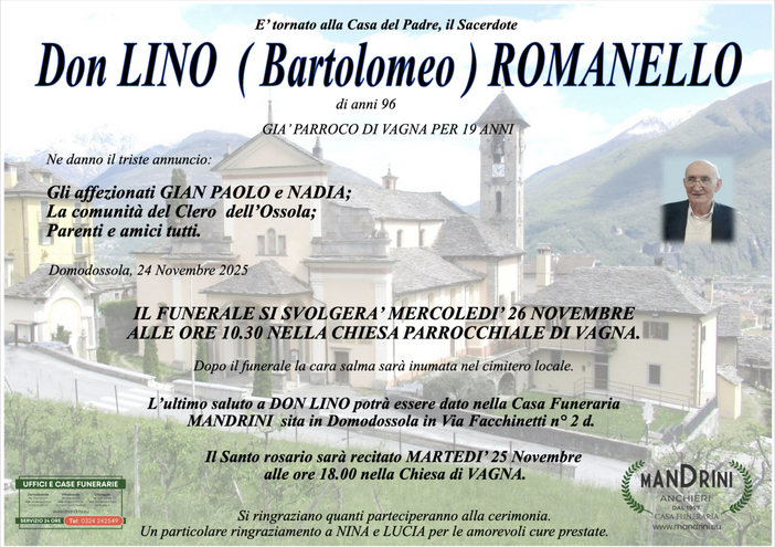 Don Lino (Bartolomeo) Romanello di anni 96