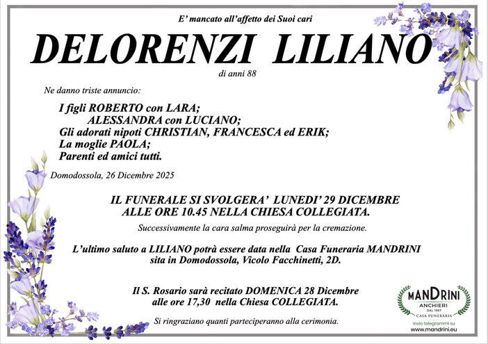 Delorenzi Liliano di anni 88