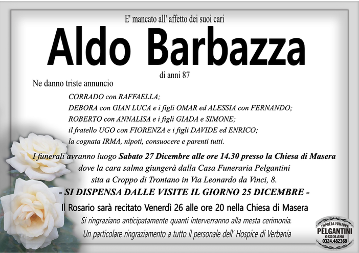 Aldo Barbazza 87 anni