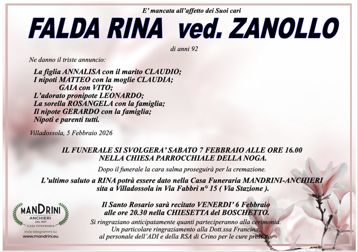 Falda Rina ved. Zanollo di anni 92