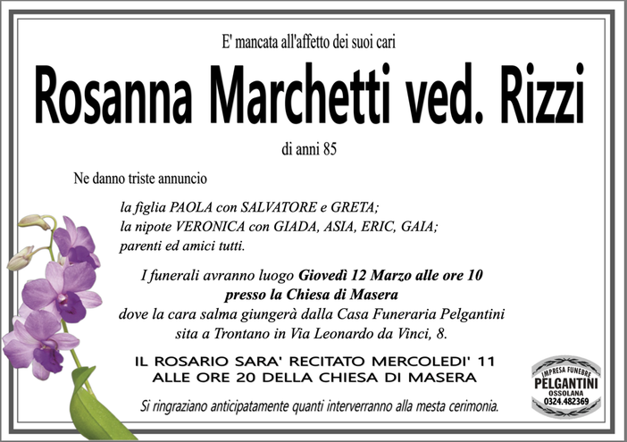 Rosanna Marchetti ved. Rizzi di anni 85