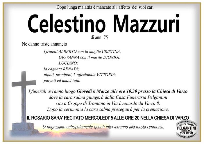 Celestino Mazzurri di anni 75