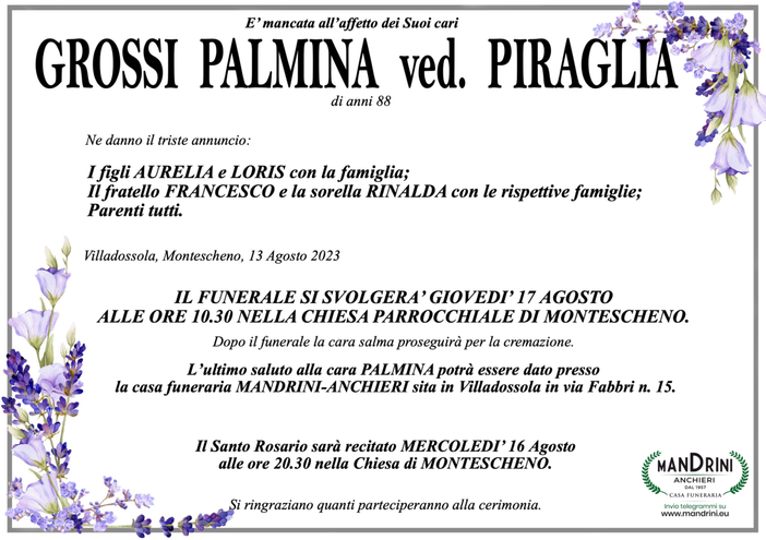 Grossi Palmina ved. Piraglia di anni 88