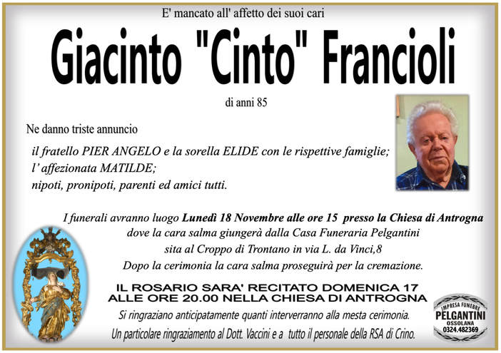Giacinto &quot;Cinto&quot; Francioli di anni 85