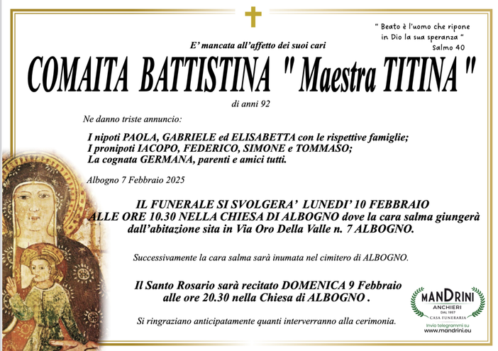 Comaita Battistina Maestra "Titina" di anni 92