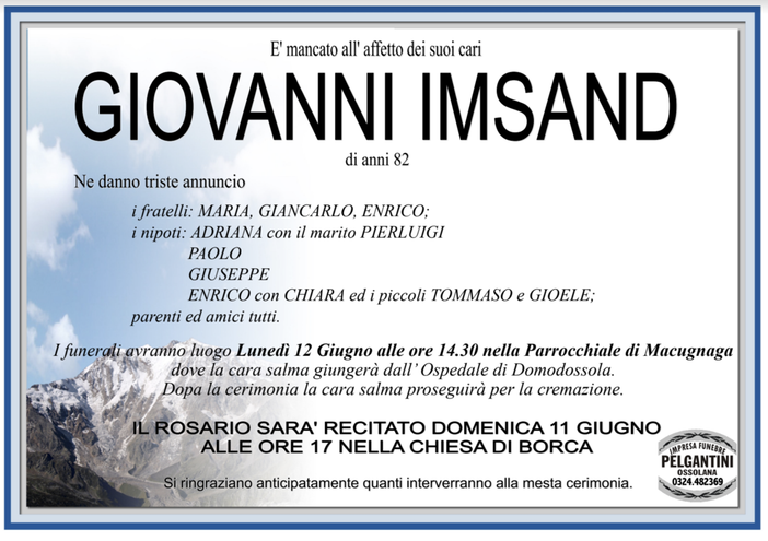 Giovanni Imsand di anni 82