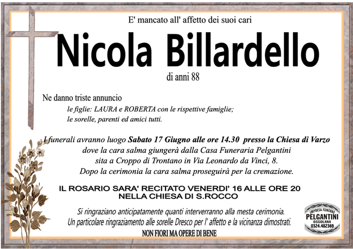 Nicola Billardello di anni 88
