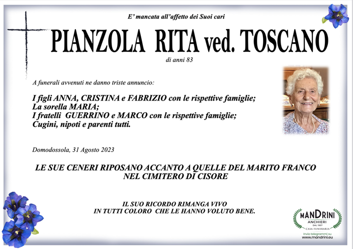 Pianzola Rita ved Toscano di anni 83