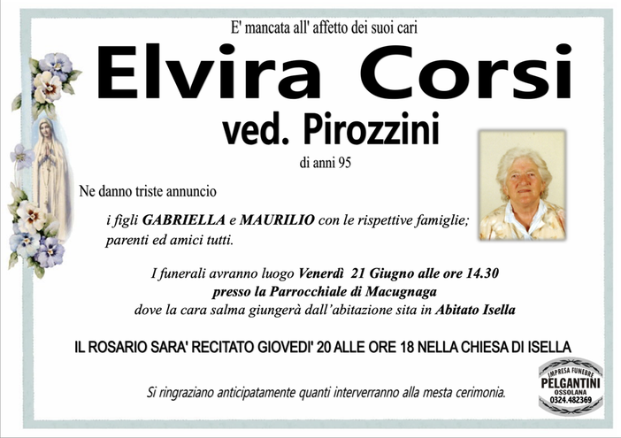 Elvira Corsi ved. Pirozzini di anni 95