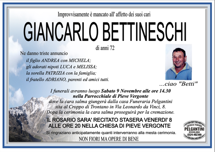Giancarlo Bettineschi di anni 72