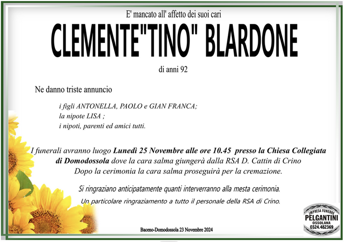 Clemente 'Tino' Blardone 92 anni