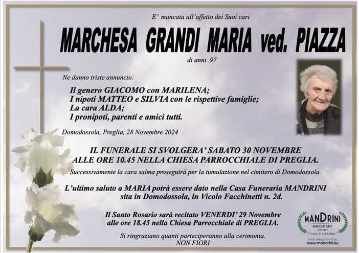 Marchesa Grandi Maria ved. Piazza di anni 97
