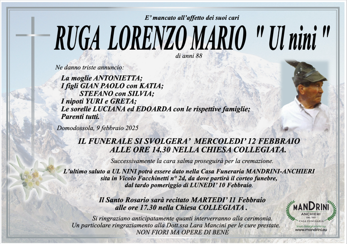 Ruga Lorenzo Mario &quot;Ul Nini&quot; di anni 88