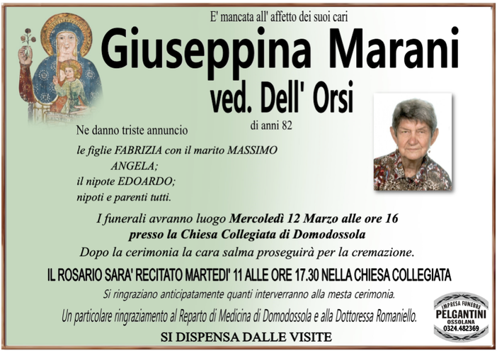 Giuseppina Marani ved. Dell'Orsi 82 anni