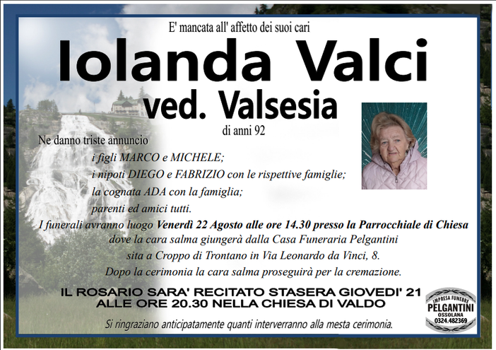 Iolanda Valci ved. Valsesia di anni 92