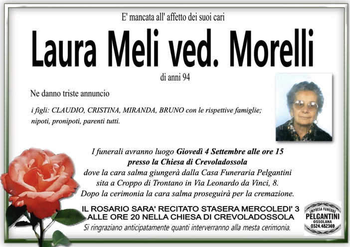 Laura Meli ved. Morelli 94 anni