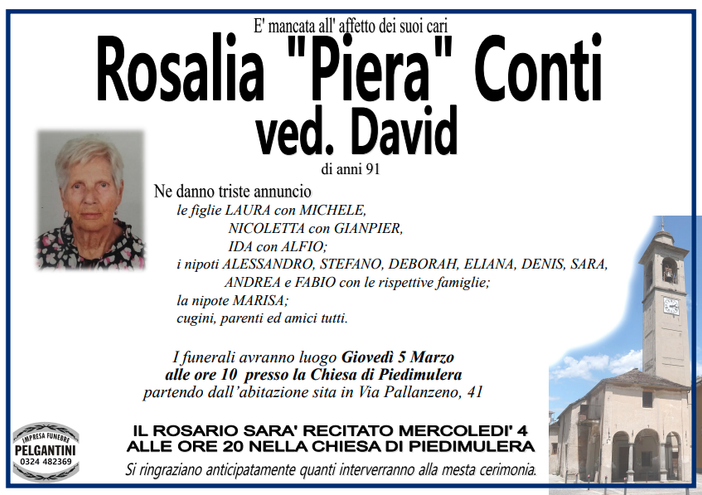 Rosalia "Piera" Conti ved. David di anni 91