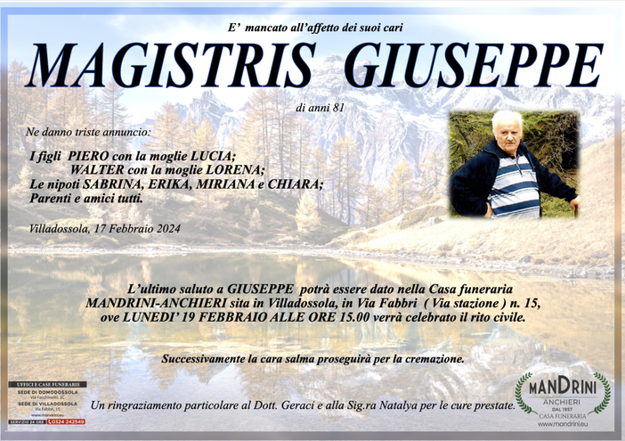Magistris Giuseppe di anni 81