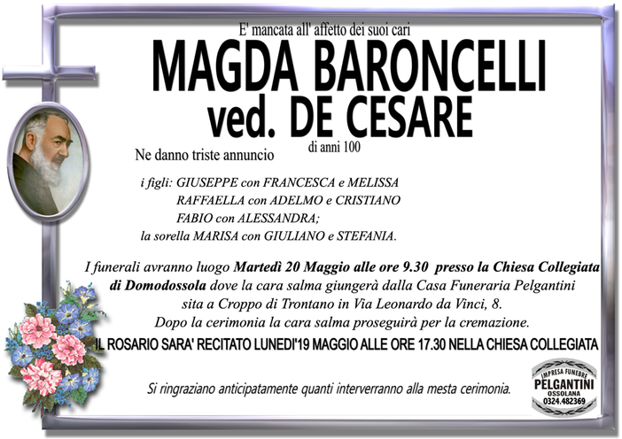 Magda Baroncelli ved. De Cesare di anni 100