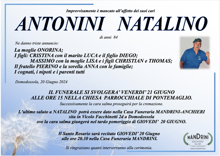 Antonini Natalino di anni 84