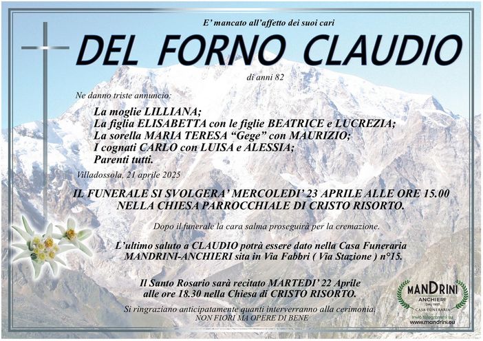 Del Forno Claudio di anni 82