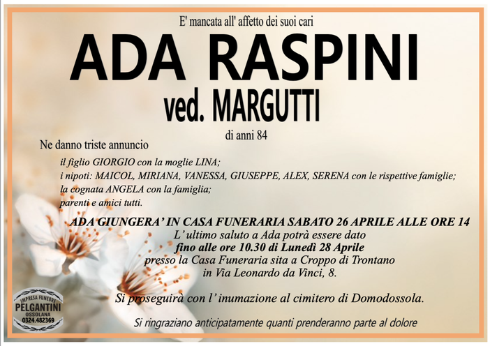 Ada Raspini ved. Margutti di anni 84