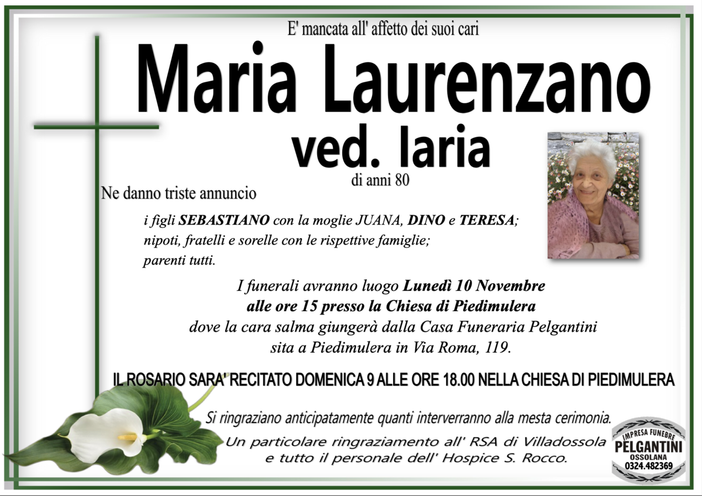 Maria Laurenzano ved. Iaria di anni 80