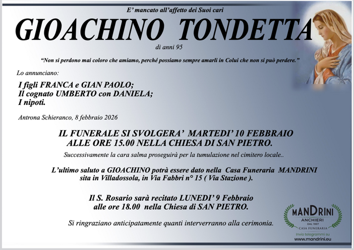 Gioachino Tondetta di anni 95