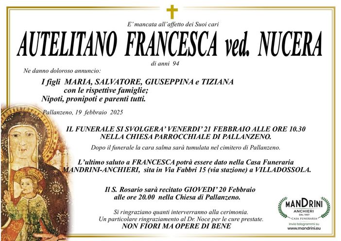 Autelitano Francesca ved. Nucera di anni 94