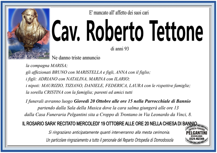 Cav. Roberto Tettone di anni 93