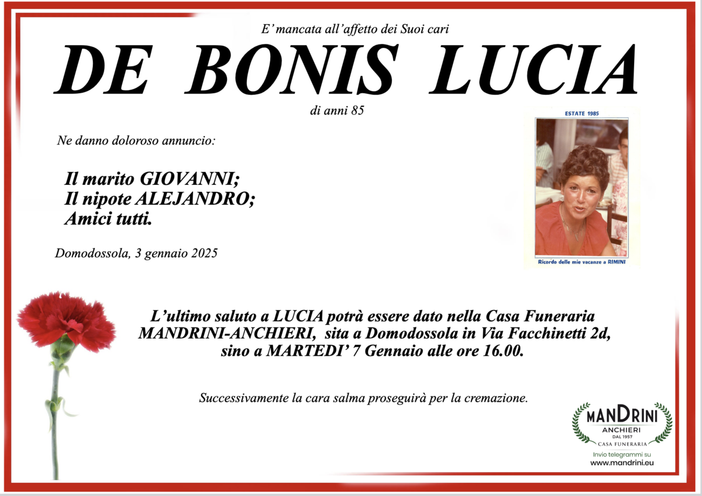 De Bonis Lucia di anni 85