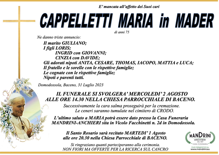 Cappelletti Maria in Mader di anni 79