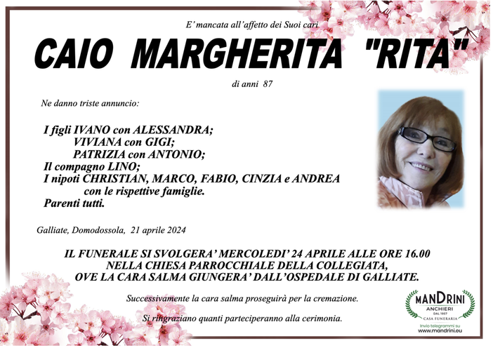 Caio Margherita &quot;Rita&quot; di anni 87
