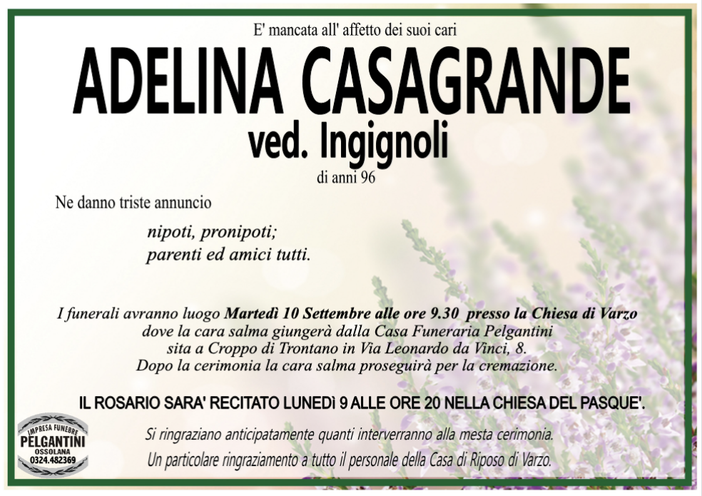 Adelina Casagrande ved. Ingignoli anni 96
