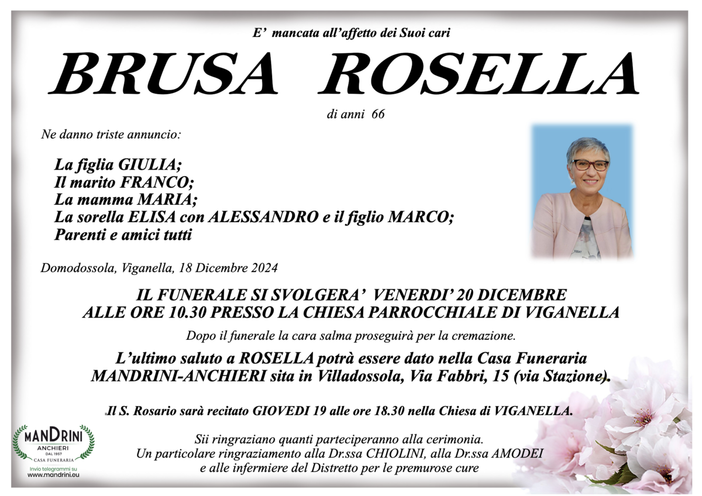 Brusa Rosella di anni 66