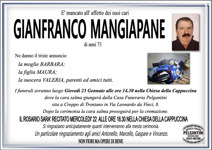 Gianfranco Mangiapane di anni 73
