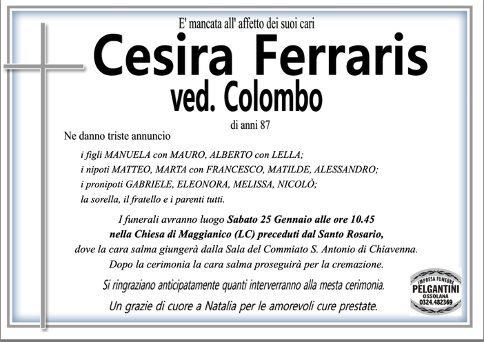 Cesira Ferraris ved. Colombo di anni 87
